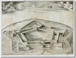 Vogelschau-Plan der Wülzburg bei Weißenburg / Kopie nach Rochus Graf zu Lynar, um 1590, Staatsarchiv Nürnberg / Stromer-Archiv, Foto: Staatsarchiv Nürnberg