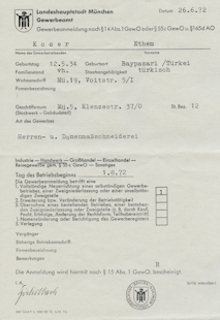 1972 machte sich Ethem Koçer selbstständig und meldete eine eigene Schneiderei in der Klenzestraße an.